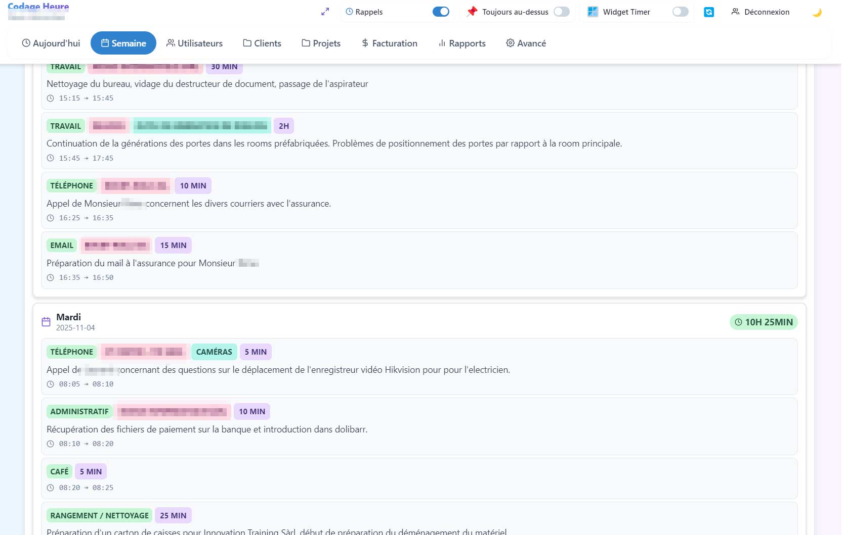 Vue Semaine - Planning hebdomadaire